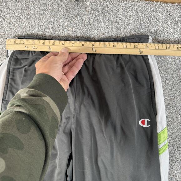 Champion Track Pants Mens Medium Gray White Green Athletic Side Stripe Logo - Picture 2 of 10